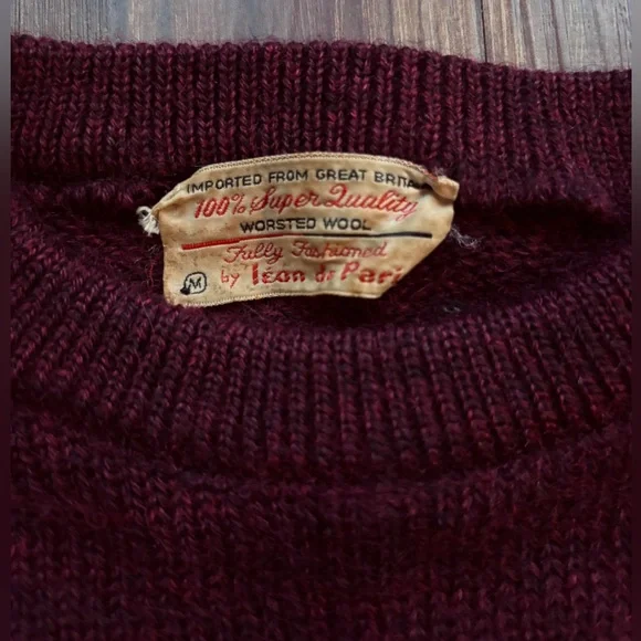 Vintage 1950s Worsted Wool Burgundy Crewneck Sweater (Size M) - Picture 2 of 4